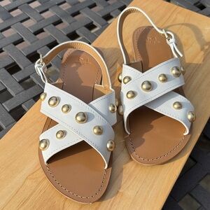 Marc Fisher White and Gold Crisscross Sandals